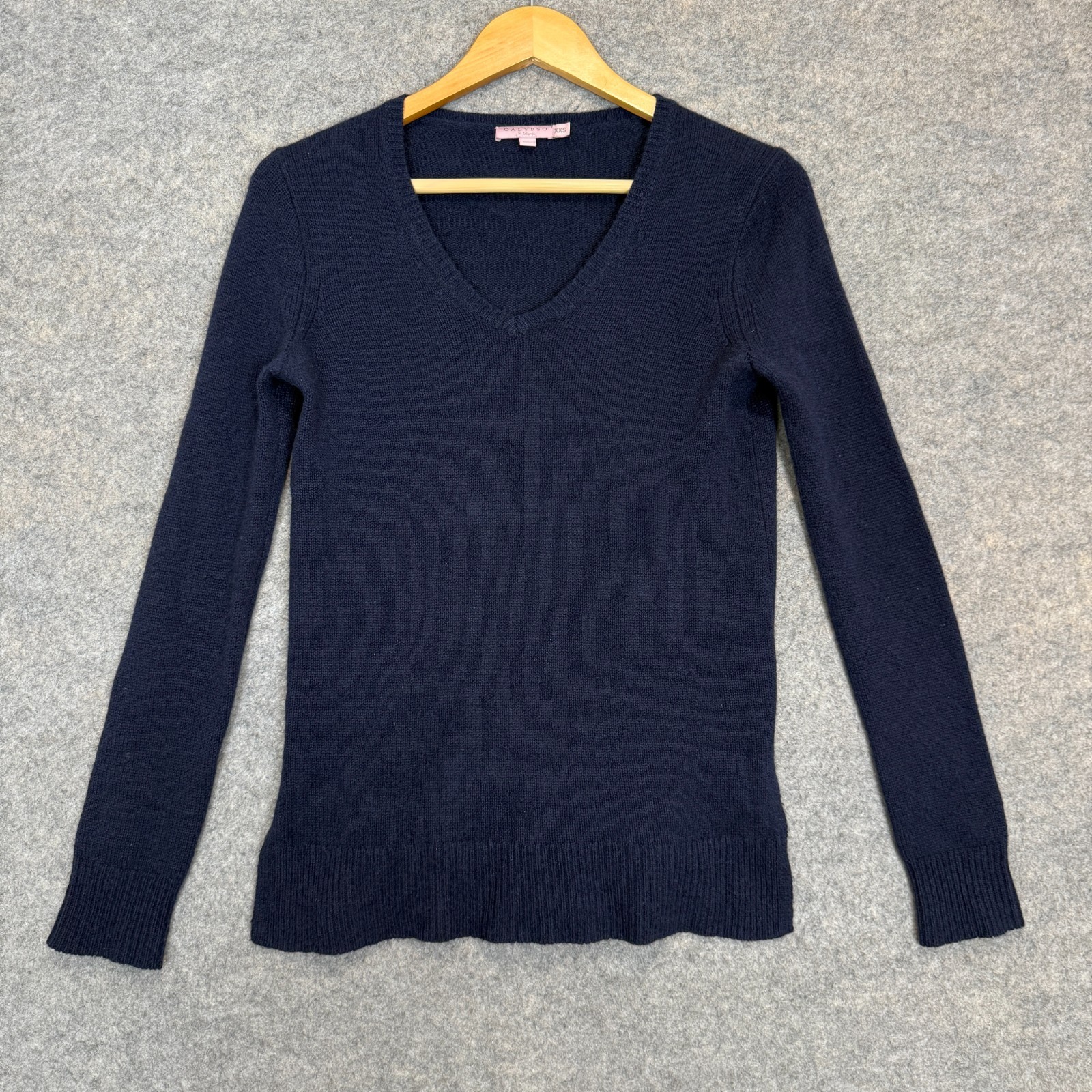 Calypso St Barth 100% Cashmere Sweater Womens XXS Dark Navy Blue V Neck Knit