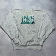 Vintage 90s Paris France Crewneck Sweatshirt Men's Large Grey Reverse Weave USA