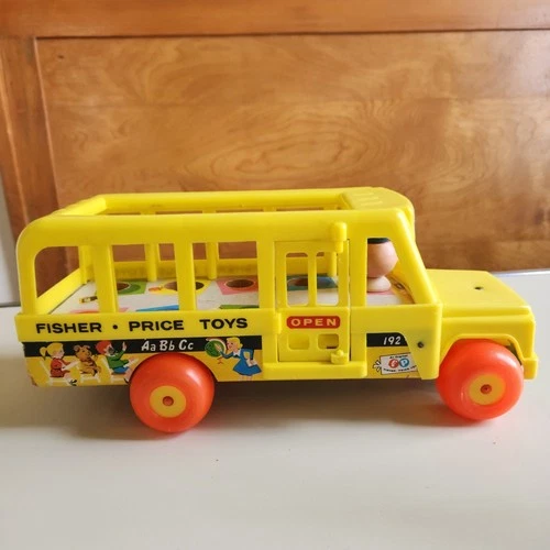 Fisher Price Little People School Bus 192 Wood Base Moving Eyes/Driver Vtg 1965