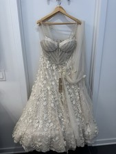 Tarun Tahiliani Ivory Beaded Corset Lehenga Saree with Drape - NWT