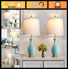 Set of 2 Aqua Blue Ceramic Table Lamps - Modern Bedside  Living Room Lighting,