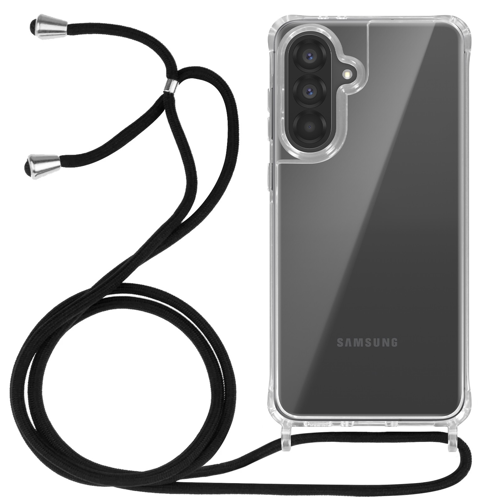 Coque en silicone premium pour Samsung A56 antichoc robuste avec cordon tressé amovible gris