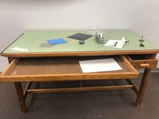 Wood Drafting Table with Green Top and Drawer for Home Office or Study