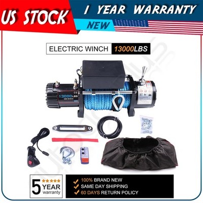 12V 13000LBS Electric Winch Synthetic Rope Truck For Jeep Trailer 4WD w/cover