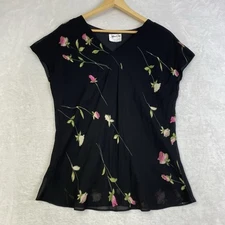 Jeffrey & Dara Petite Sheer Floral Blouse Black Rose Print Lined Evenings Top