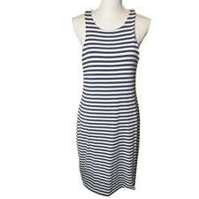 J Crew FormKnit High Neck Cutaway Dress Navy and White Stripes Size Large Lined