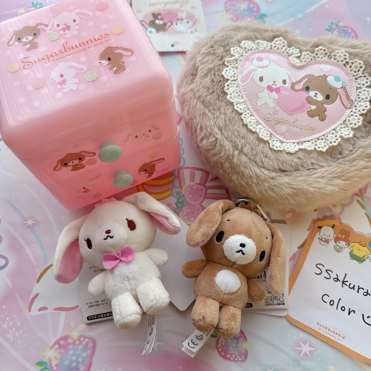 Set of 4 🐰 Sugarbunnies 🎀 Plush Carabiner Mascot, Fluffy Pouch
