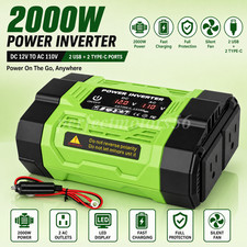 Car Power Inverter 2000W DC 12V To AC 110V Pure Sine Wave Solar Converter 6 Port
