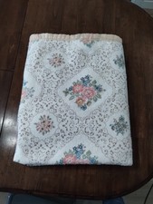 Vintage Blanket Peach Floral 50/50 Polyester Acrylic Satin Trim 66"X88" Twin