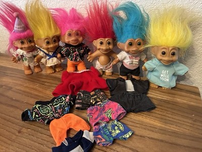 Flaw Wear/marks Messy Hair 6 Vintage 5  Troll Dolls With Clothes.