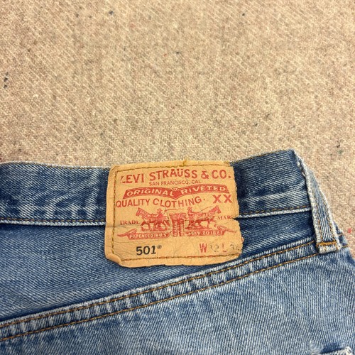 Levi's 501 Jeans Mens 32x34 Blue 2000s Patchwork Flared Modified Hippie - Picture 8 of 12