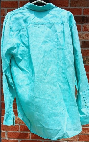 Men's Tommy Bahama 100% Linen Camp Shirt Long Sleeve Large Turquoise - Picture 10 of 10