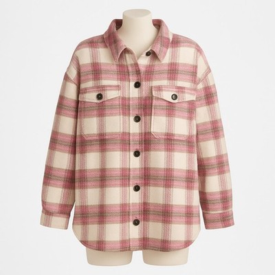 Nordstrom Plaid Brushed Shacket Women s Size 2X Ivory Pink Oversized Button-Down