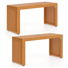 2 PCS 36 Inch Patio Bench All-Slat Acacia Wood Loveseat for 2 People 800 lbs