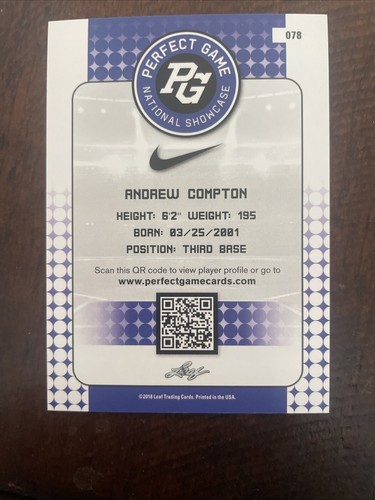 ANDREW DREW COMPTON BRAVES 2018 LEAF PERFECT GAME IP AUTO SIGNED AUTOGRAPH - Picture 5 of 5