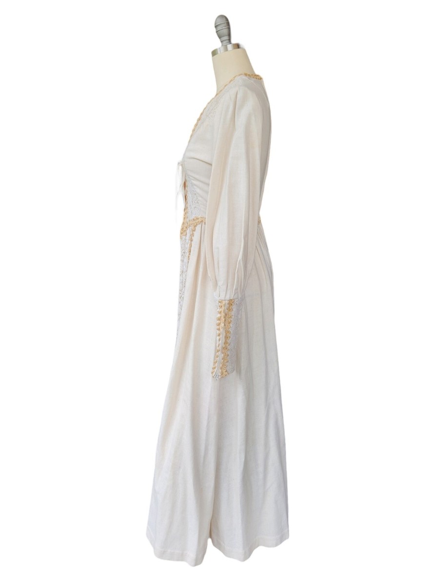 Vintage GUNNE SAX Black Label Burlap Lace Prairie Maxi Dress