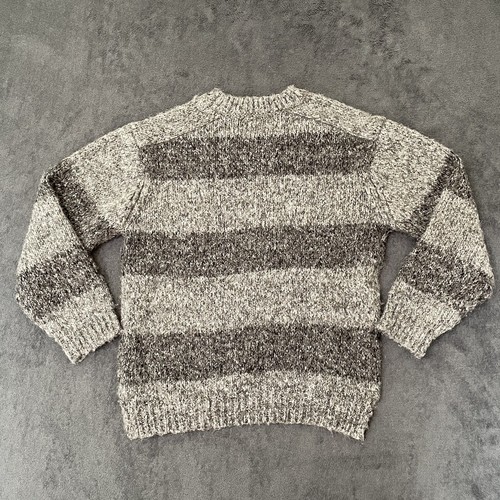 Zara Kids Girls Sz 10 Striped Gray Tone Chunkey Knit Crew Neck Pullover Sweater - Picture 3 of 5