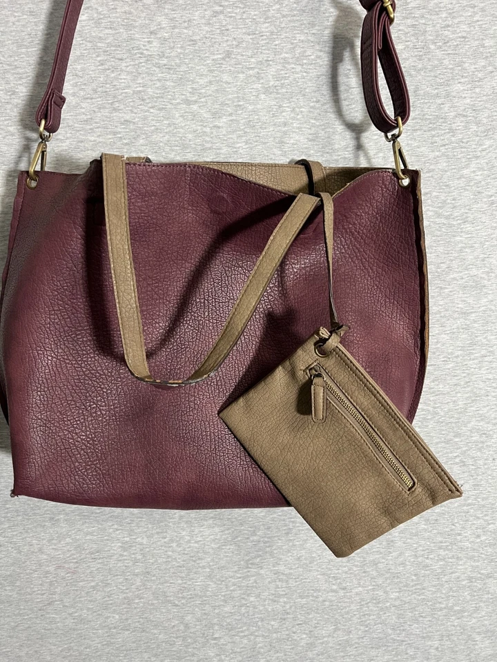 Urban Outfitters искусственной кожи сумка с короткими ручками двусторонний молнии мешок фиолетовый желтовато-коричневый веганский - Изображение 4 из 4