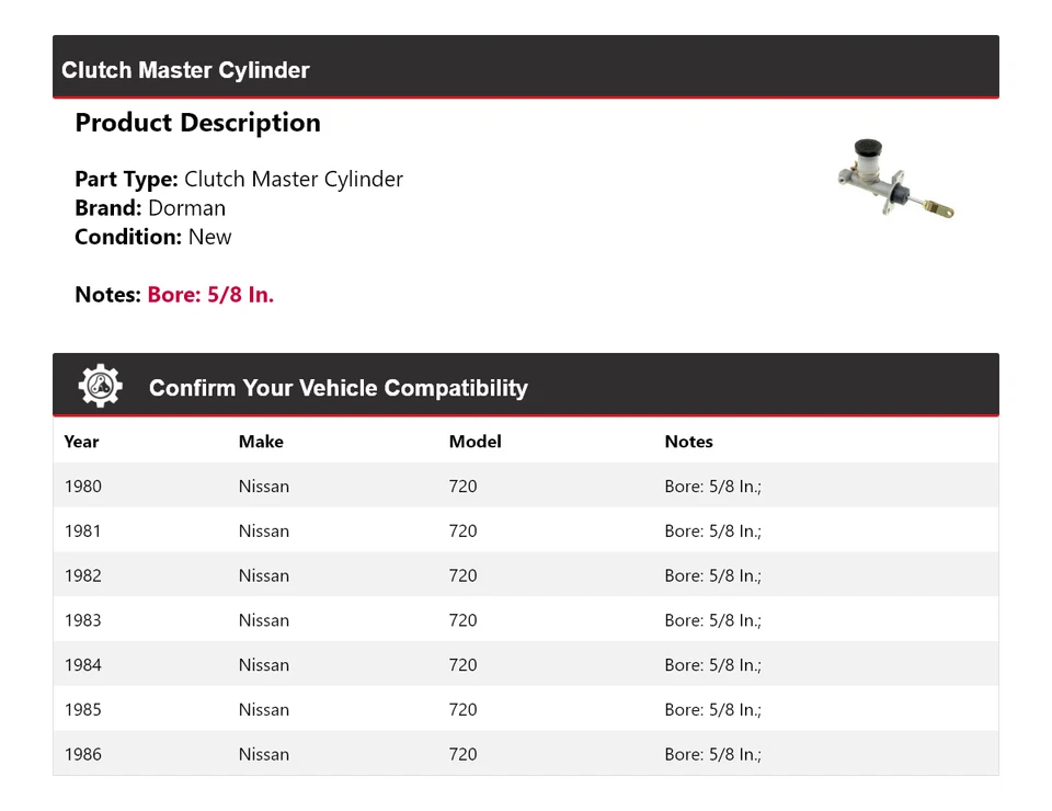 For 1980-1986 Nissan 720 Dorman Clutch Master Cylinder 1981 1982 1983 1984 1985 - Image 2 of 4