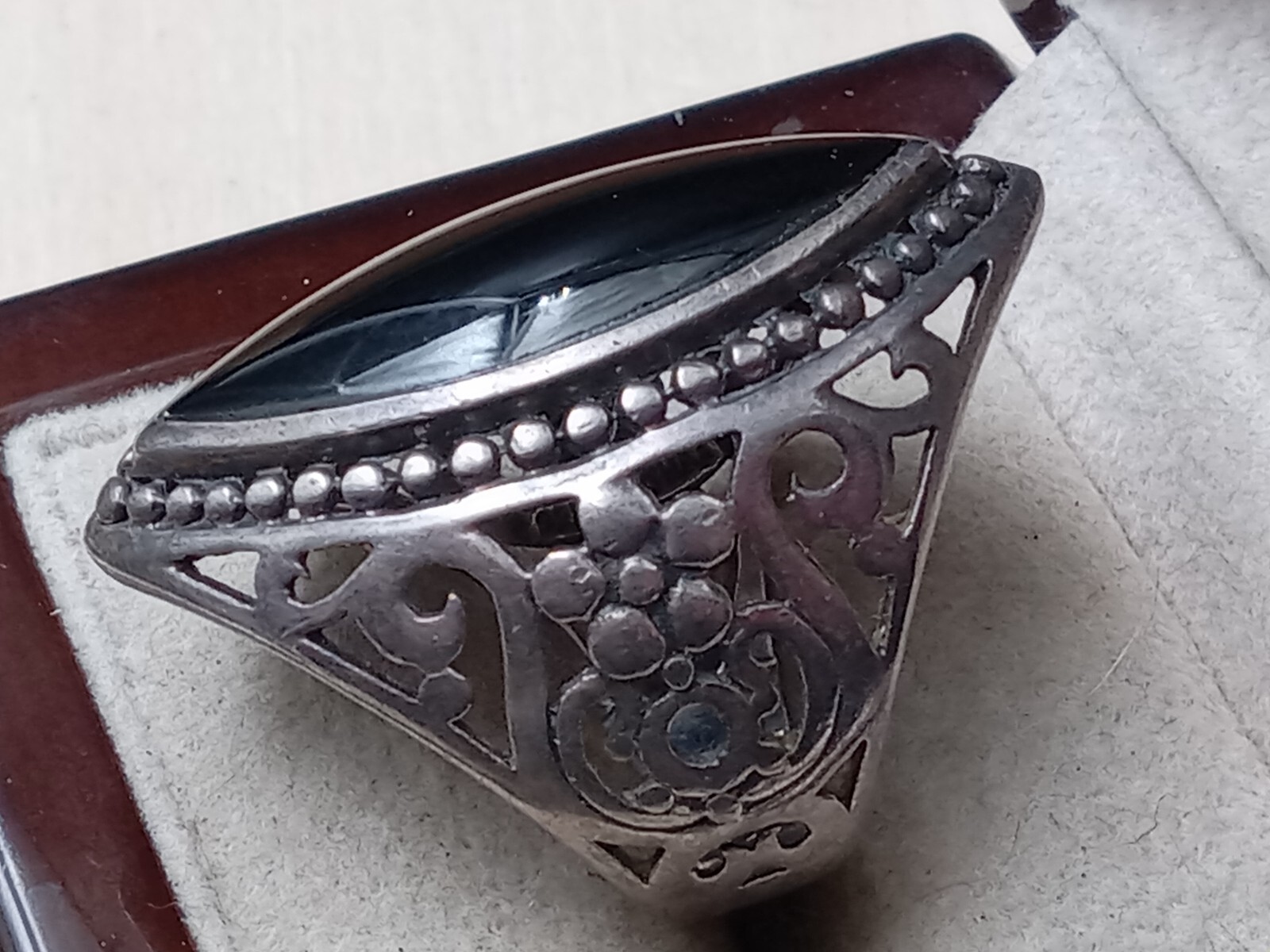 Ornate setting Sterling Silver Ring Marquise Styl… - image 4