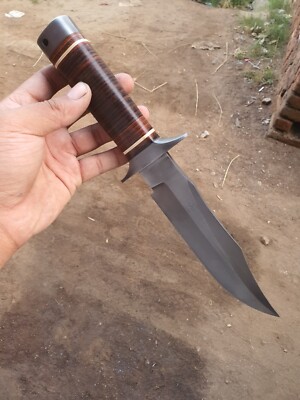 Custom Handmade High Carbon Steel Hunting Survival Bowie Knife,Stacked Leather