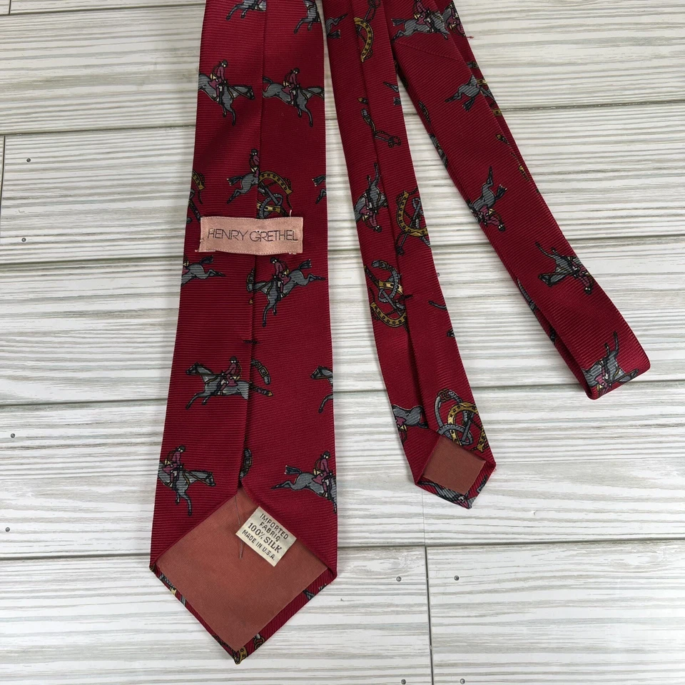 Henry Grethel Rojo Caballo Ecuestre Zapato Seda Hombres Corbata Profesional 3” x 56” Foto 4 de 4