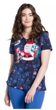 Cherokee Women's Scrub V-Neck Top Rudolph The Red-Nosed Reindeer Women’s Sz 2XL