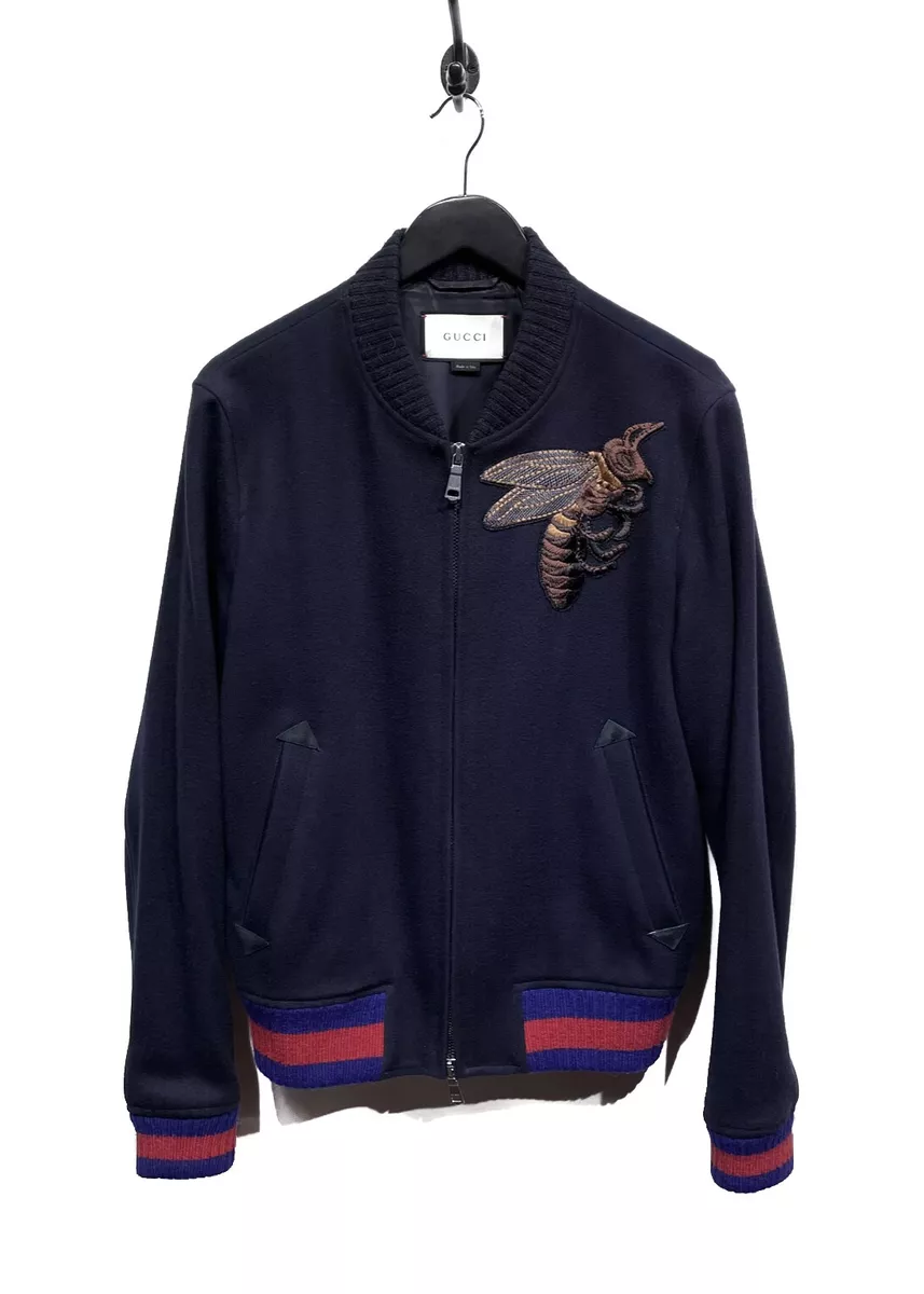 fintælling Megalopolis sidde Gucci Navy Blue Bee Embroidered Wool Bomber Jacket | eBay