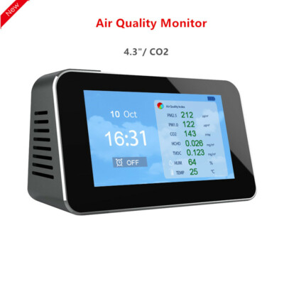 DM601B Air Quality Monitor CO2 PM HCHO TVOC Temperature Humidity W/Alarm Clock