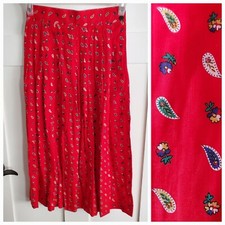VINTAGE Midi Maxi Skirt Womens Size 8 Artsy Paisley Red Unique Bold 90s 80s Prep