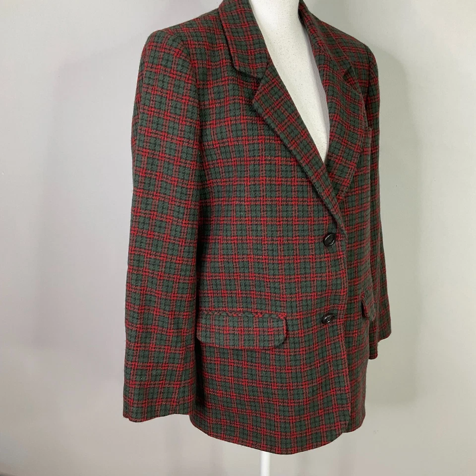 Blazer Eddie Bauer Mujer Chaqueta Roja a Cuadros Talla Pequeña Pequeña Pequeña Forrada 100% Lana Foto 4 de 4