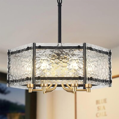 18.7'' Modern Black Chandeliers Dining Room 6-Light Luxury Water Ripple Glass 708