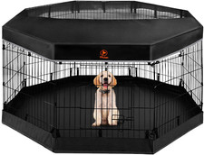 Dog Playpen - Metal Foldable Dog Exercise Pen, Pet Fence Puppy Crate Kennel Indo