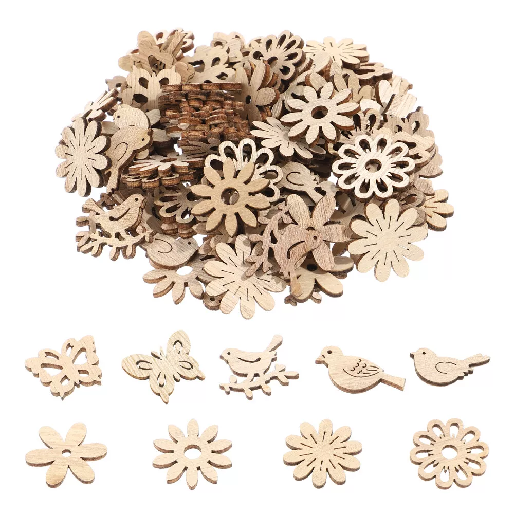 100pcs wood slices for crafts Wooden Shapes for Crafts Birds Flowers