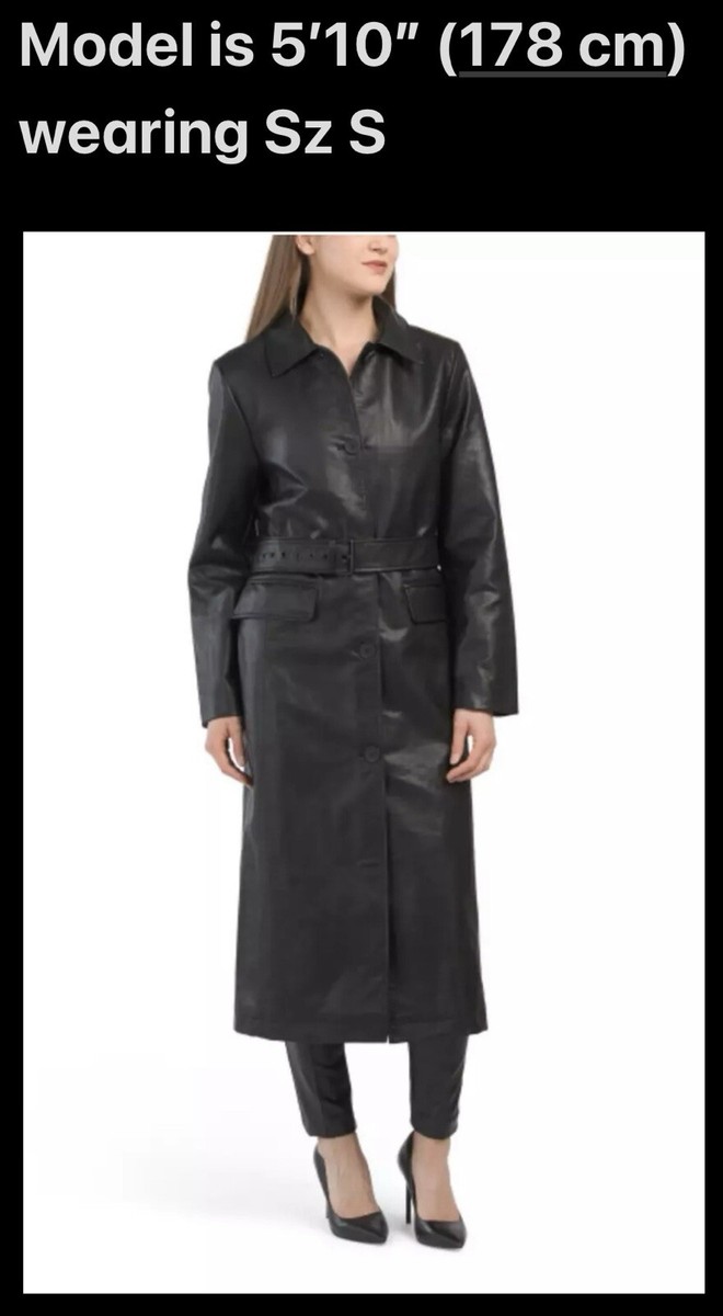 Rebecca Minkoff Sz S Black Faux Leather Belted Long Trench Coat