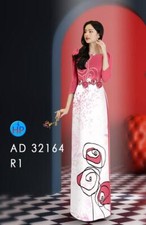 Ao Dai Vietnamese Silk Print 3D , Designer Flowers Long Dress With Pants