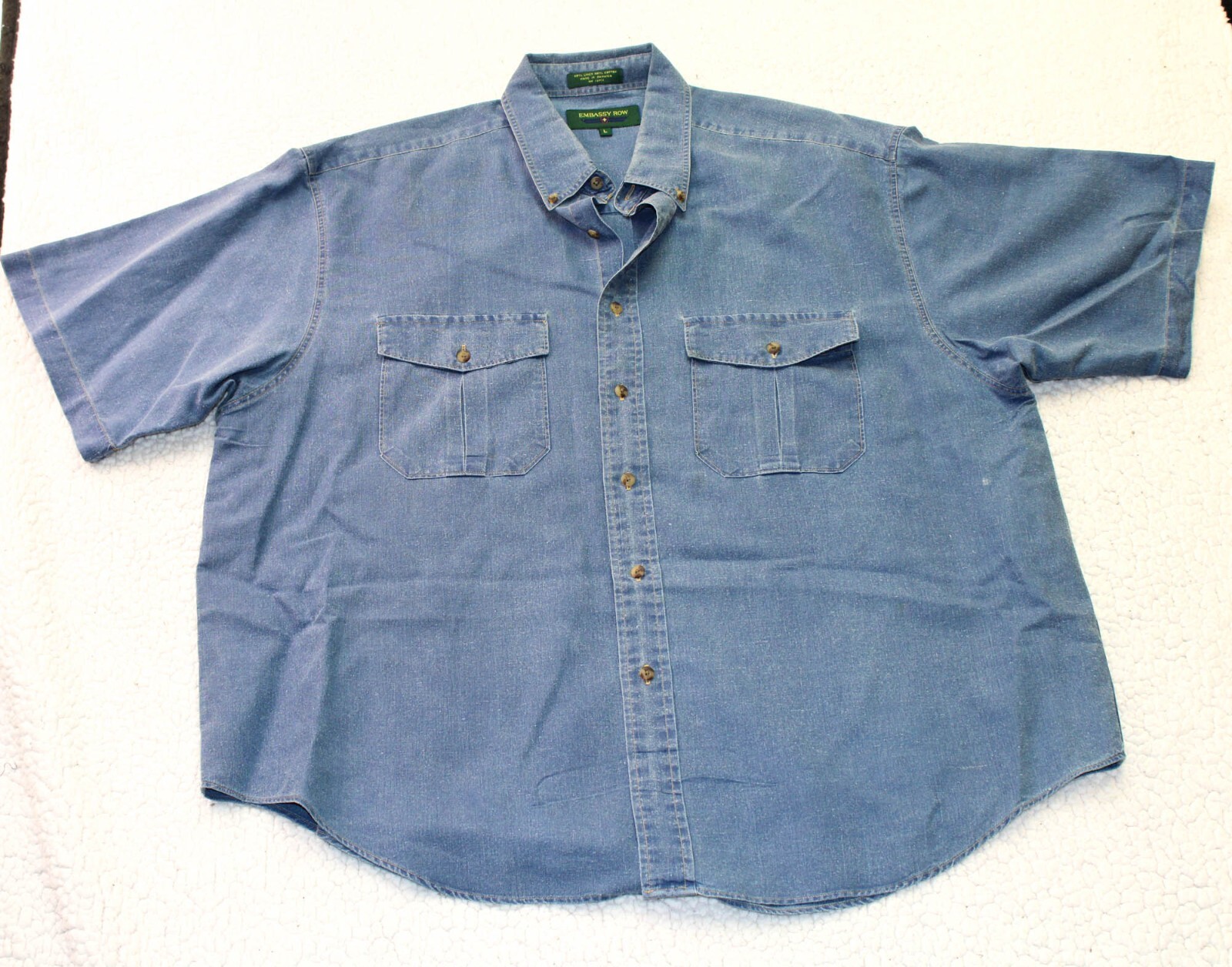 Camicia abbottonata denim Embassy Row adulto GRANDE blu manica corta fila ambasciata