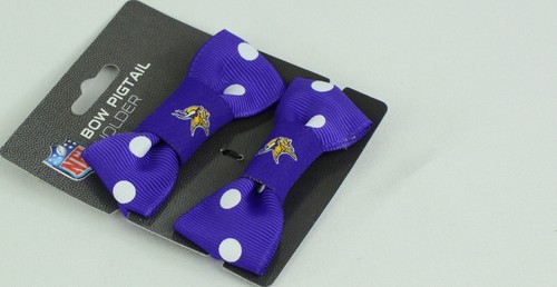 Cravatte per capelli Little Earth donna NFL Minnesota Vikings coda di cavallo fiocco porta trecce - Foto 8 di 8