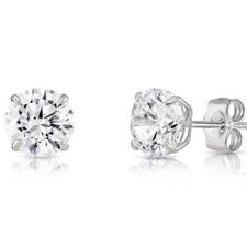 10K Solid White Gold Solitaire Round CZ Sleeper Stud Earrings Pushback 2.5mm-8mm