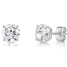 10K Solid White Gold Solitaire Round CZ Sleeper Stud Earrings Pushback 2.5mm-8mm