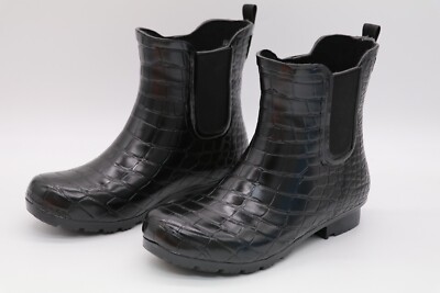 ROMA CHELSEA SIZE 6 LADIES BLACK MOC CROC RAIN BOOTS PULL ON NATURAL RUBBER