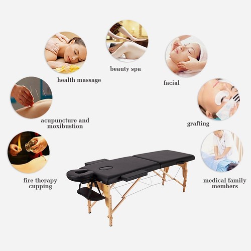 60CM Fold wooden Massage Table Portable Beauty SPA Therapy Bed Waxing Black - Picture 4 of 9