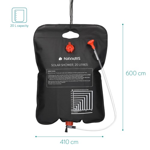 Bolsa solar para ducha portátil con alcachofa genera agua caliente para camping - Imagen 4 de 8