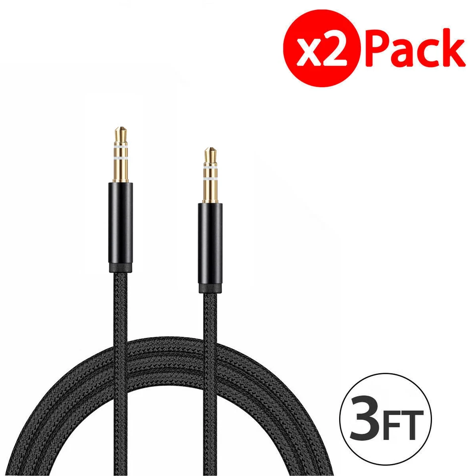 2x 3.5mm Braided Male to Male Stereo Audio AUX Cable Cord for PC iPod CAR iPhone - Image 2 of 4
