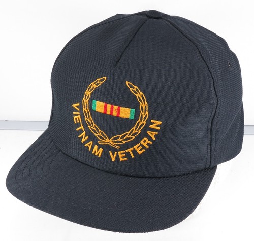 Vietnam Veteran Hat cap OSFA black snapback service ribbon Vtg made USA - Picture 2 of 6