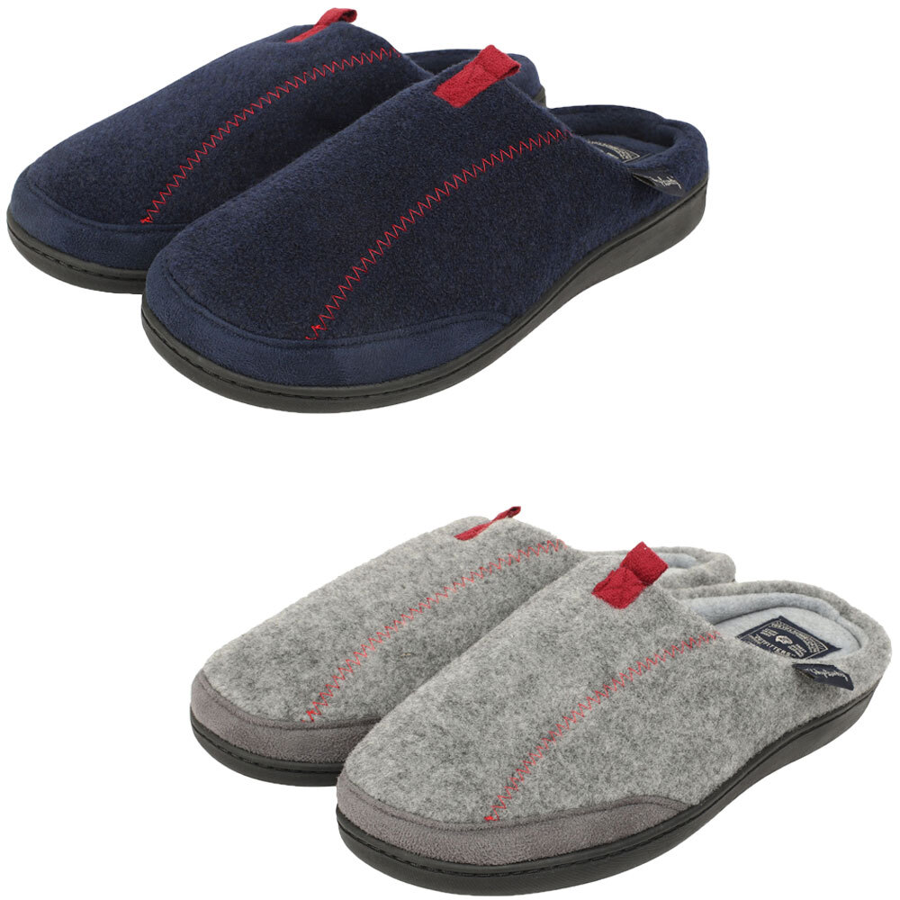 Tokyo Laundry Mule Slippers Men's Slip On Clayed Fleece Lined with Stitch  Detail