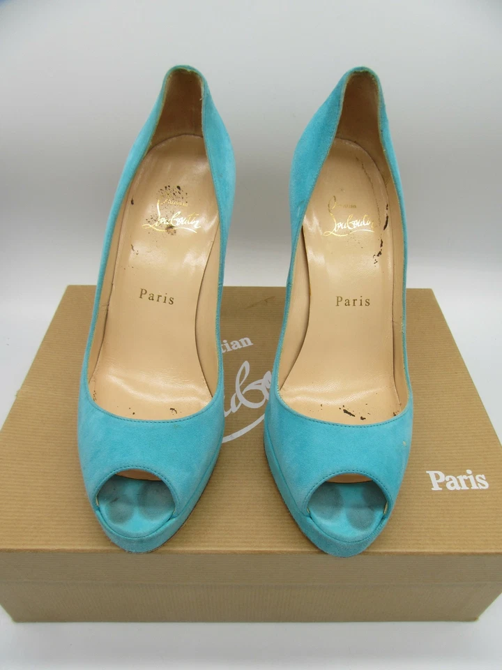 CHRISTIAN LOUBOUTIN бирюзовый заглянуть носок каблуки sz 37 - Изображение 2 из 4