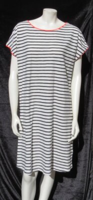 BODEN Navy White Striped Cotton Slub Jersey Paulina Tee Shirt Dress  L 14 MINT!