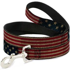 Buckle Down Dog Leash - Vintage US Flag Puppy Cat Patriotic Lead - Made in USA