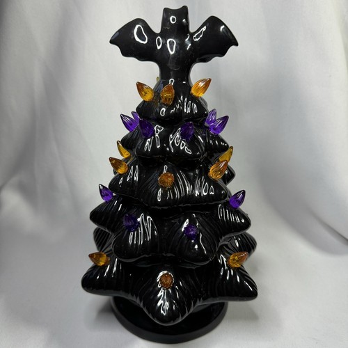 Ceramic Retro Halloween Tree Light Bulbs Christmas Rare Version With The Bat - Picture 8 of 8